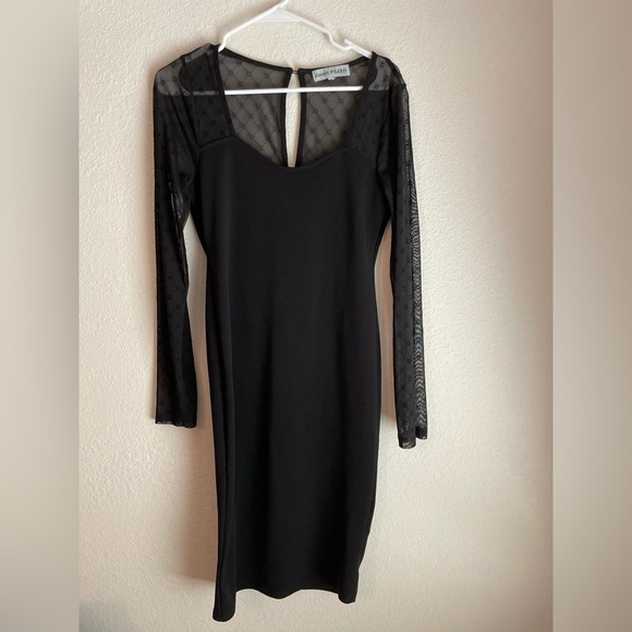 Almost Famous Black Dress with Sheer Long Sleeves size L - Picture 4 of 9